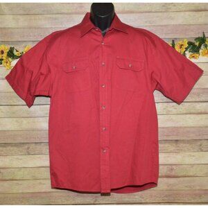 Wrangler Red Cotton Work Shirt Short Sleeve Western Pockets Men's L Classic
